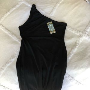 Never Worn Black One Shoulder Midi Dress